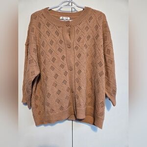 Daily Thread Peach Pointelle Knit Cardigan Plus‎ Size 2X Button Front Sweater